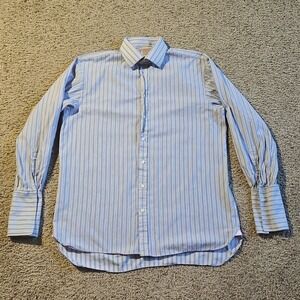 Thomas Pink Shirt Mens 16.5-35 Classic Fit French Cuff Blue Striped